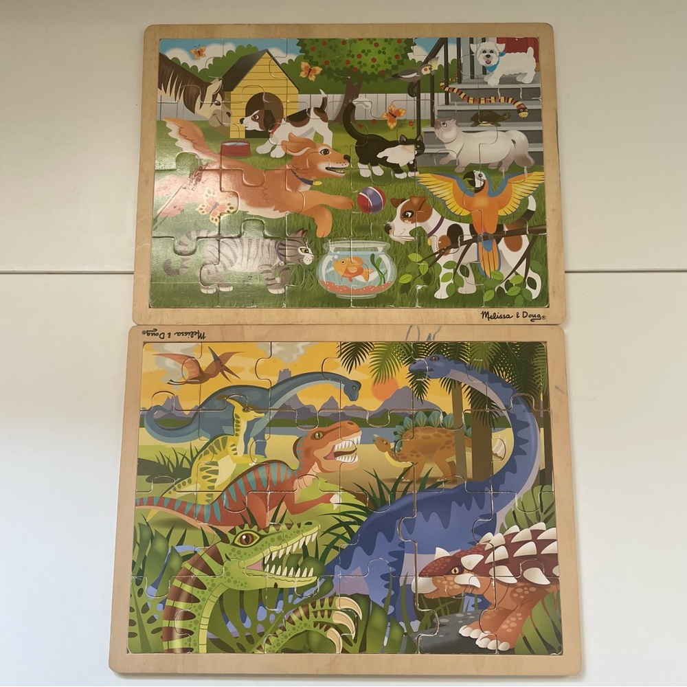 Melissa & Doug Wooden Puzzle Set – Pets & Dinosaurs Theme